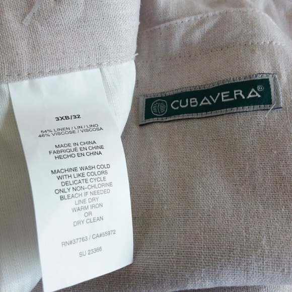 Linen Blend Pants Cubavera Khaki Elastic Adjustable Waist 3XB - Picture 3 of 9